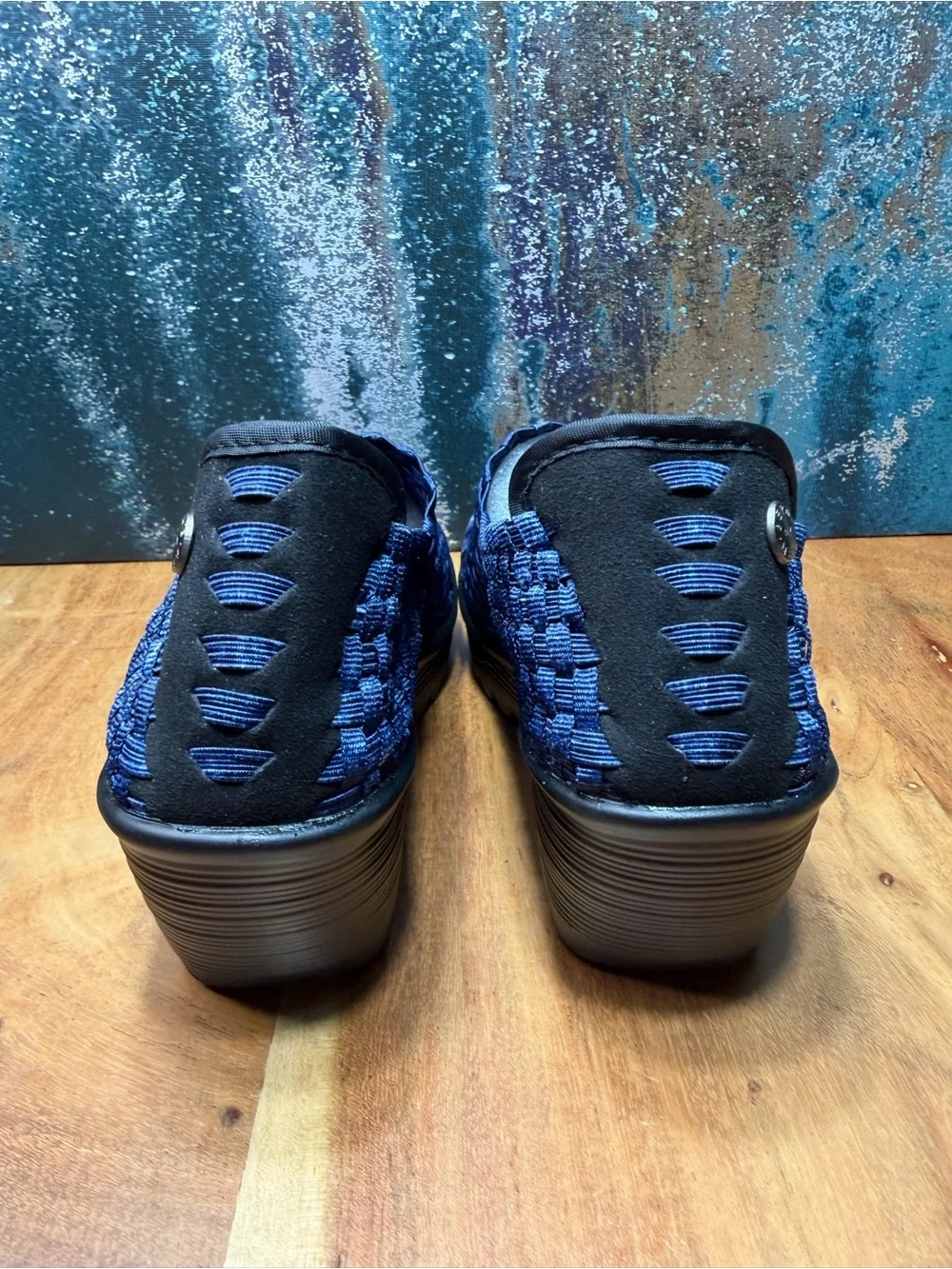 bernie mev. Comfort‎ Navy/Black Woven Wedge Heels NWOT